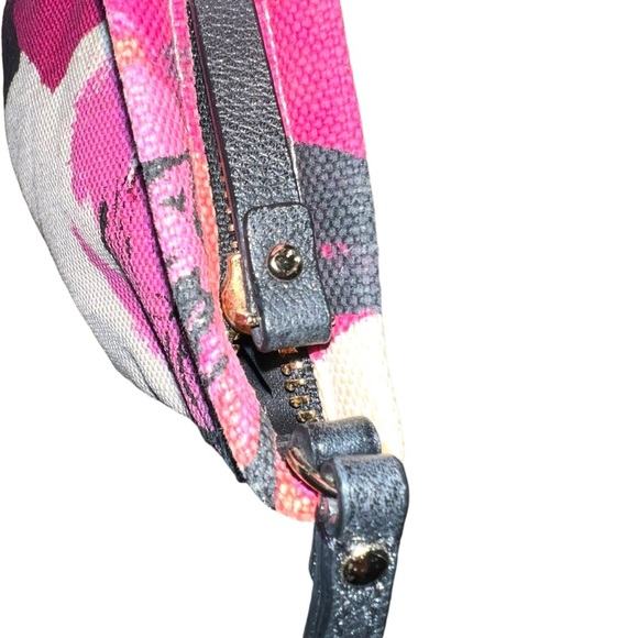 Kate Spade canvas floral bow clutch leather handle zipper closure wristlet - Picture 4 of 11